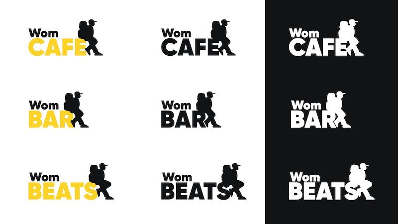 New WomBEATS, WomBAR and WomCAFÉ logos
